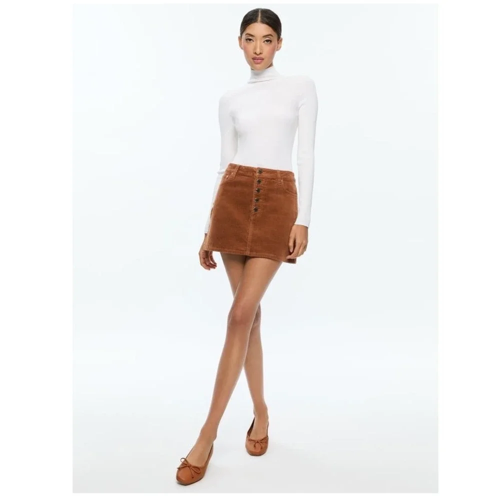 Alice + Olivia Joss  Brown Corduroy Button Fly Mini Skirt High‎ Waist Size 31